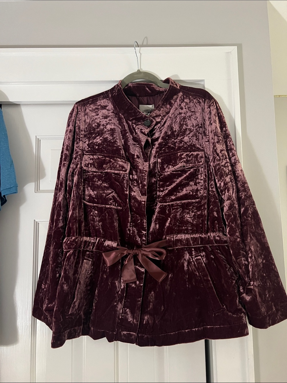 LOFT Velvet Tie-Waist Blazer in Rich Burgundy Large L
